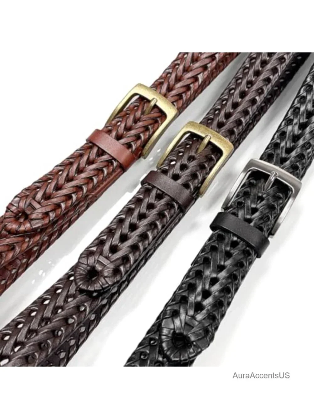 Genuine Leather Braided Casual Dress Belt 35mm Wide